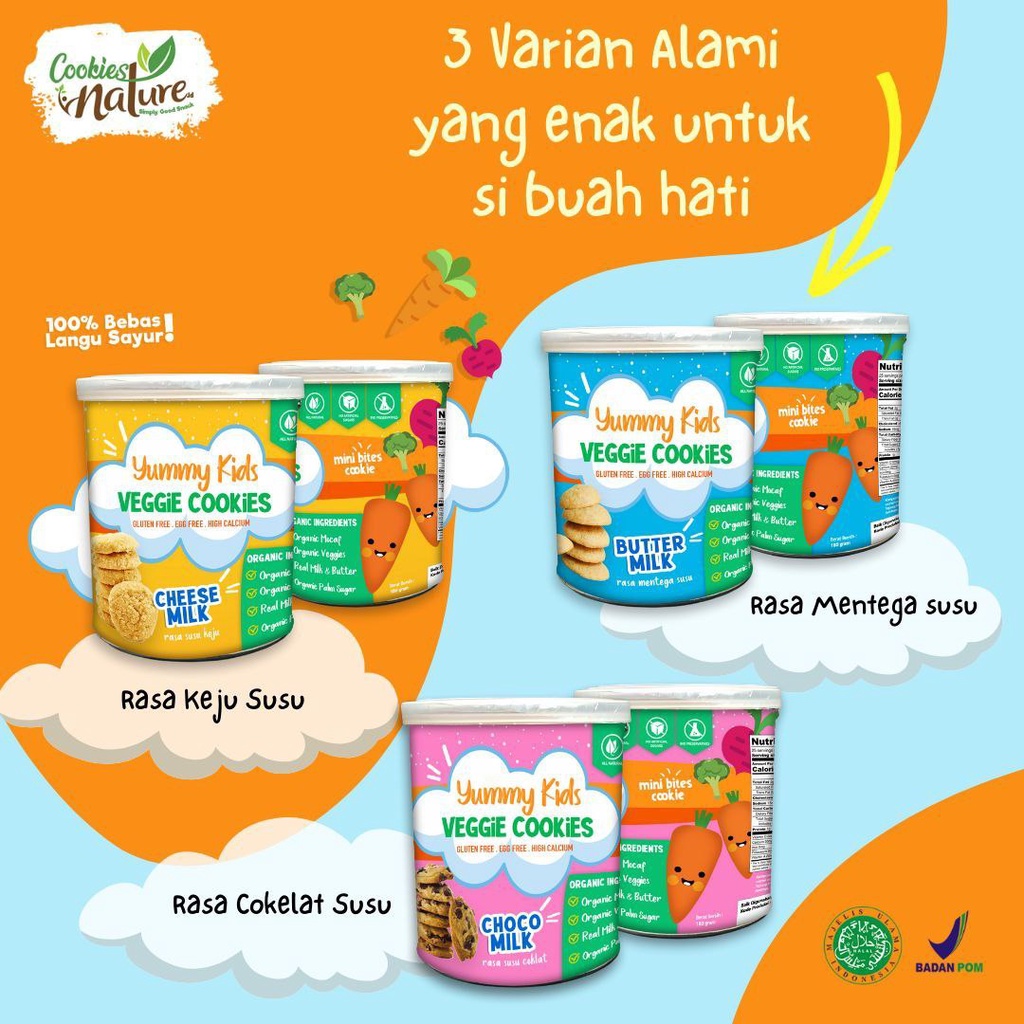 

Yummy Kids Natural Veggie Cookie Biskuit Sayur Organik MPASI Tanpa Pengawet Premium Gluten Free & Egg Free Pelangi Anak Original Kemasan 150gr