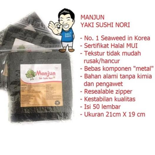 

Shopeng Day Manjun Sushi Nori Rumput Laut Seaweed 50 Sheet