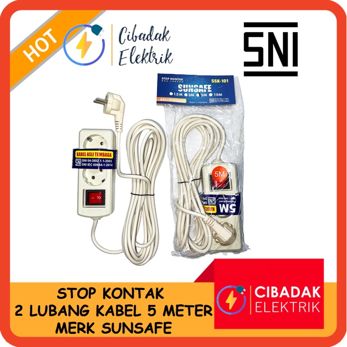 STOP KONTAK 2 LUBANG 5 METER / COLOKAN LISTRIK DENGAN KABEL / SUNSAFE