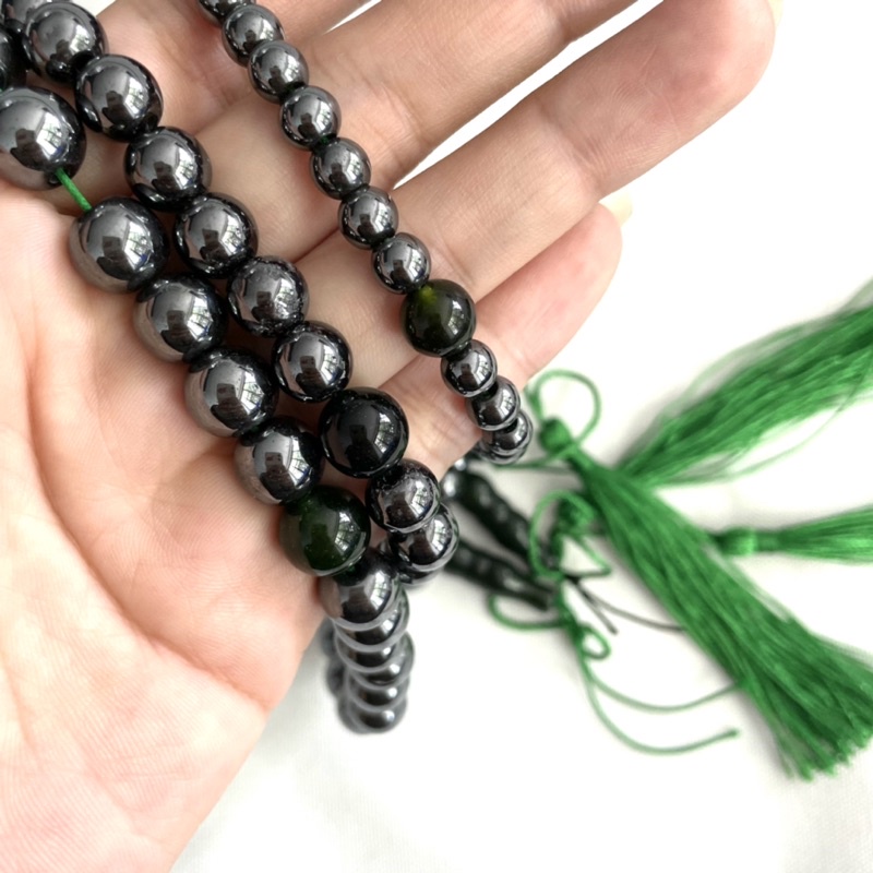 Tasbih blustin hematite 33 butir bulat black jade aceh 6mm 8mm 10mm bonus kotak box exclusive