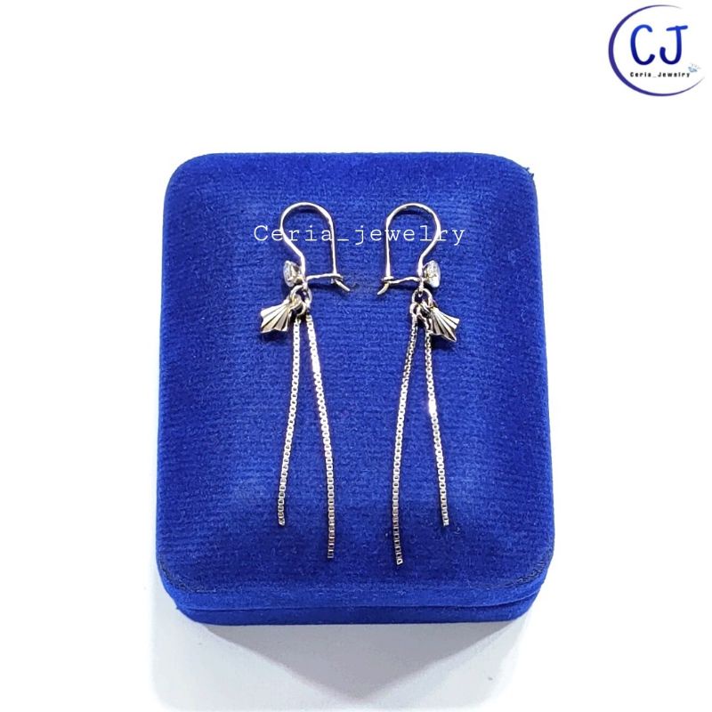 Anting Perak Asli Silver 925 Lapis Emas Putih Model Agogo italy Double - Perak Asli 925