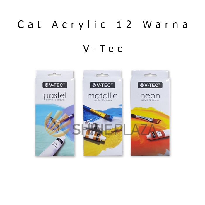 

Cat Acrylic V-Tec 12 Warna Pastel Neon Metallic Colors 6ml - Cat Akrilik VTec Paint Set VT-612A