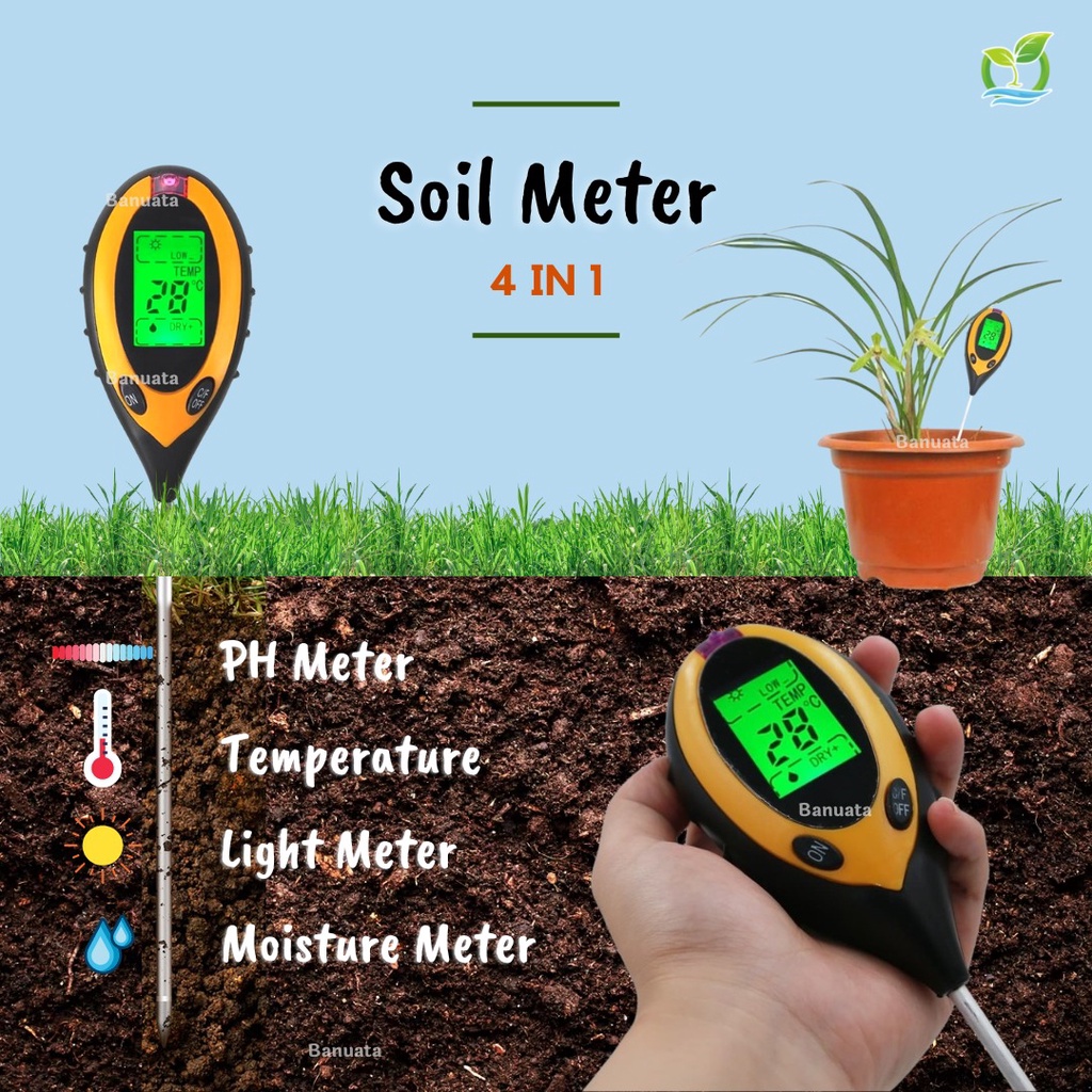 Alat Ukur PH Tanah Soil Meter 4 in 1 Berkualitas - Banuata