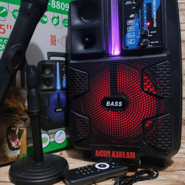 Terpercaya speaker bluetooth karaoke 8,5 inch mic wireless x bass radio fm 5000watt LED xtra bass Be
