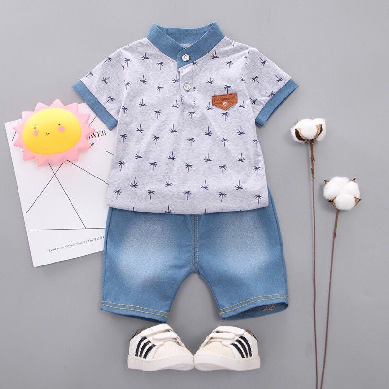 LID9126 - Setelan Bayi Pakaian Anak Lengan Pendek Motif + Celana Pendek - Your Affordable Quality!