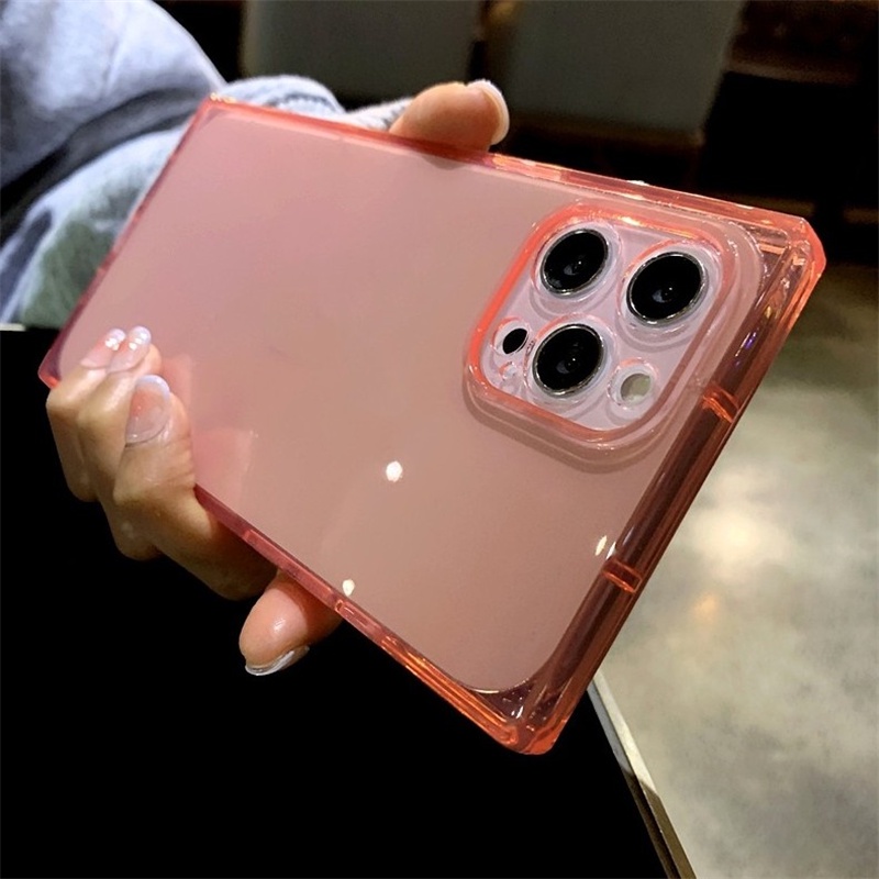 Soft Case Jelly Transparan Bentuk Kotak Tahan Jatuh Untuk iPhone 14 13 12 11 Pro X XS Max XR 7 8 Plus