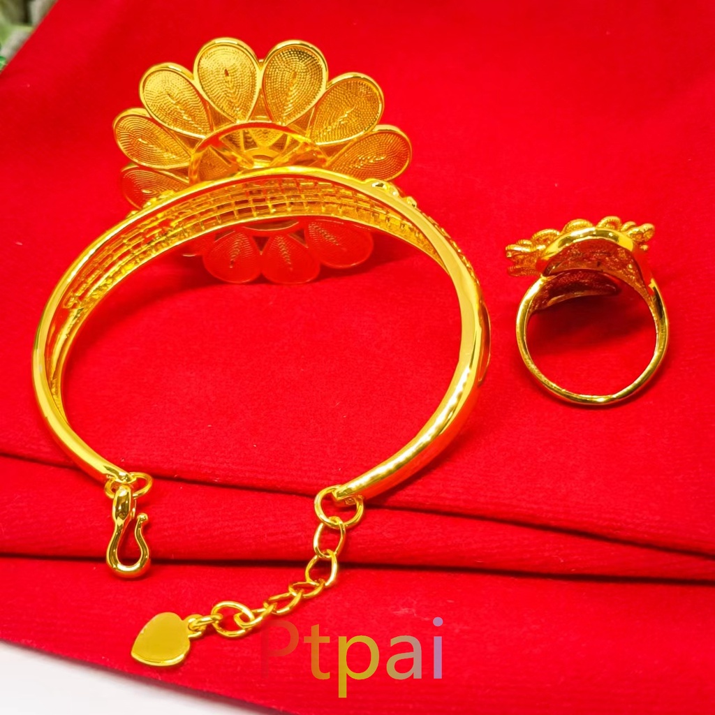 Set Gelang Kendari  lapis emas 24k gold Matahari free cincin terbaru fashion Dubai Perhiasan xuping bunga bangle