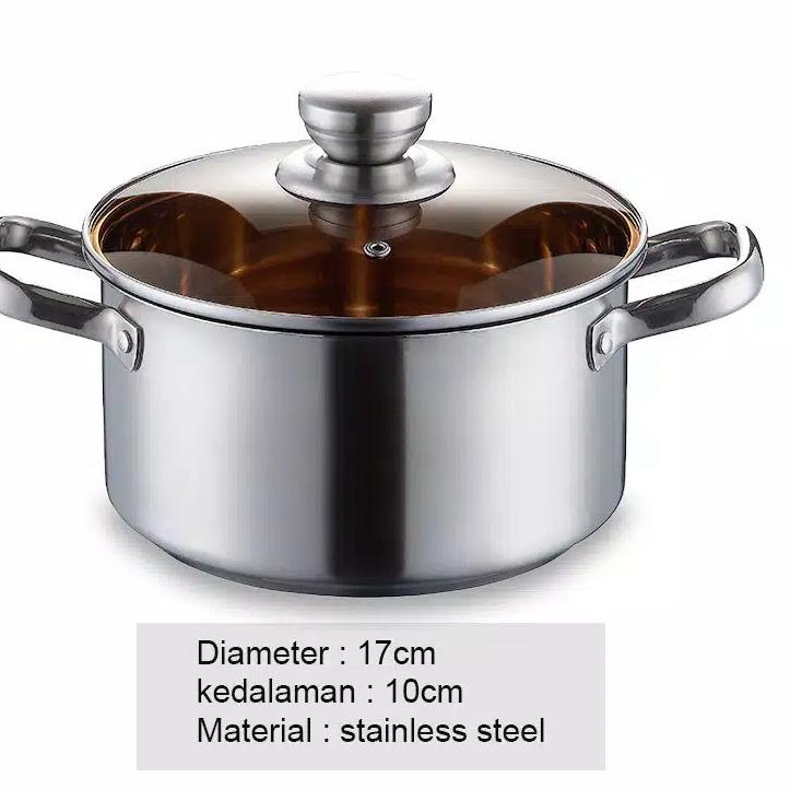 Harga Terbaik--ES Set Panci Stainless Steel Alat Masak 1 Set Isi 3 Set Panci Berbagai Ukuran Panci S