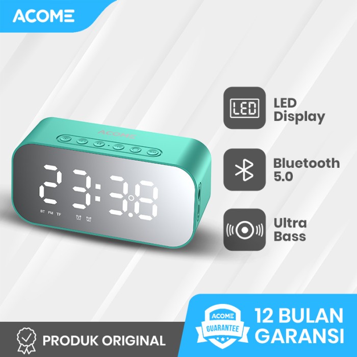SPEAKER Acome A5 Speaker Bluetooth 5.0 Jam Alarm LED Display Ultra Bass - Blue aktif stereo best sel
