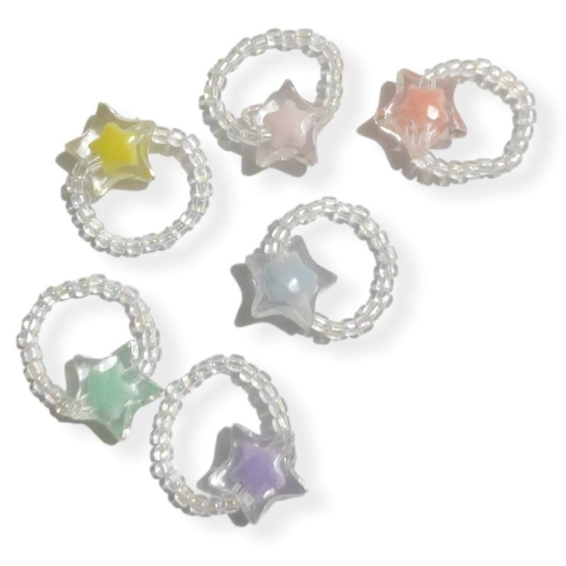 Cincin Korea Aesthetic Bintang Resin Star Elastic Ring Elastis Beads Korean Fashion Ring