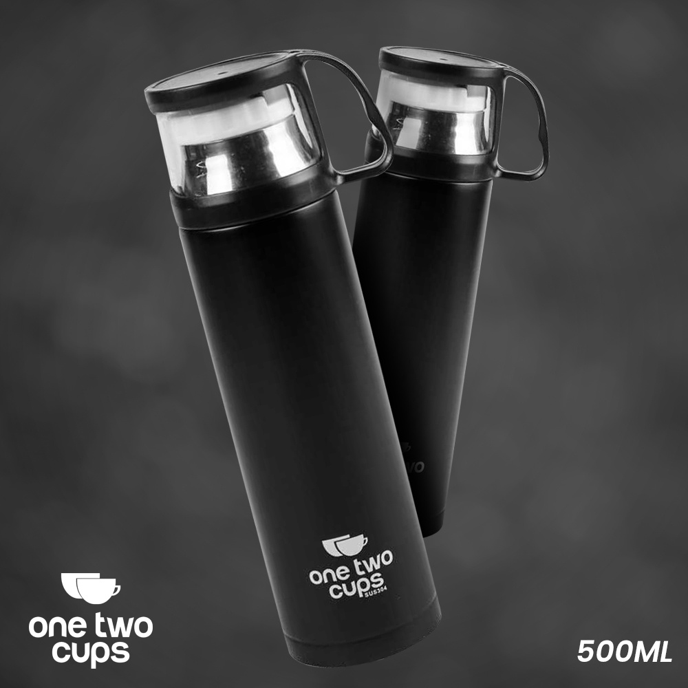 Botol Minum Thermos with Cup Head 500ml - SUS304 - OMHZXXBK Black