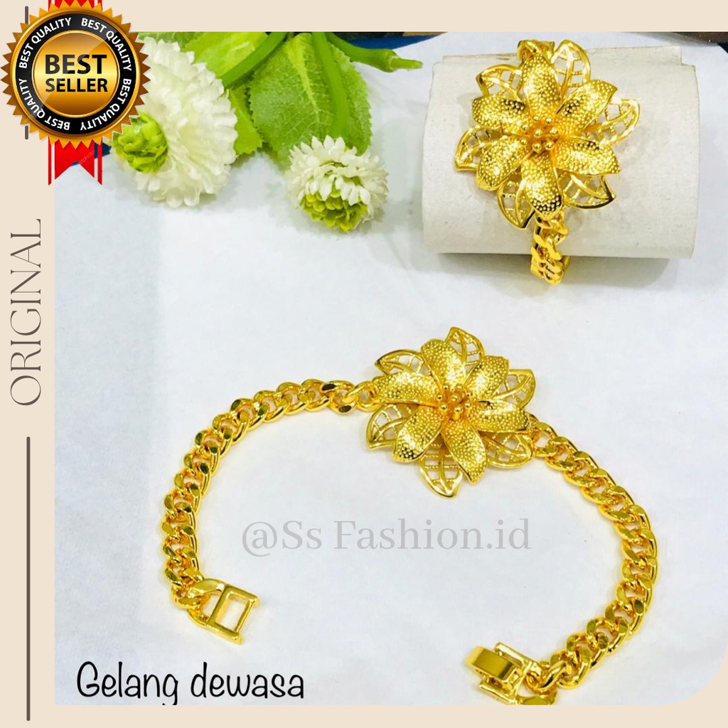 Gelang tangan wanita motif bunga 03 canti anti karat