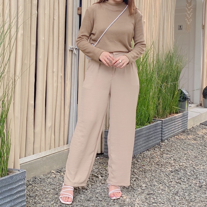 CELANA KULOT HIGHWAIST BAHAN CRINKEL SUPER JATOH FLOWY FULL KARET DIBELAKANG