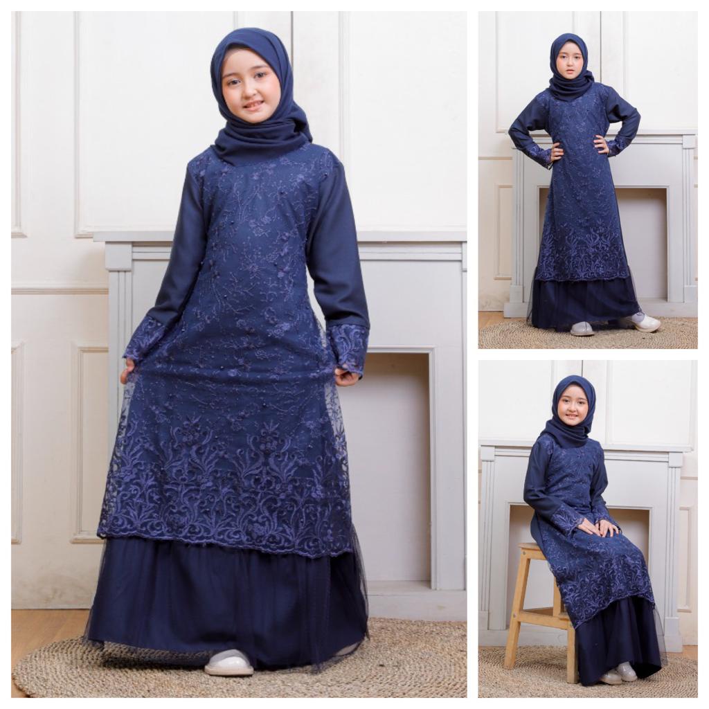 (Pasti RealPict) GAMIS NAFSI MAXI ANAK TANGGUNG 9-12th NAZWA DRESS MUSLIM REMAJA BRUKAT TILE BORDIR