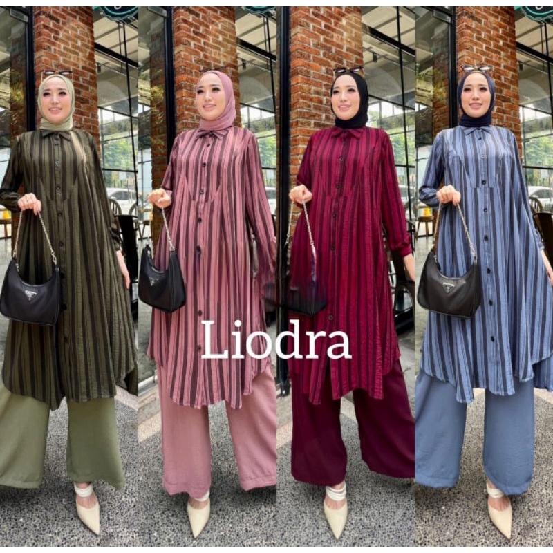 Liodra set | setcel long tunik cringkle airflow motif salur standar+jumbo