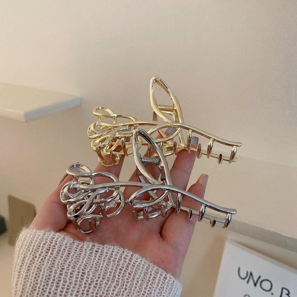 Agustinina Mawar Klip Rambut Kreatif Manis Emas Hiu Klip Bentuk Geometris Perak Klip Rambut Aksesoris Rambut Perempuan