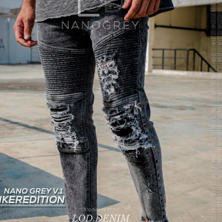 Terpercaya LOD.DENIM - Celana Panjang Jeans Biker Ripped Denim NANOGREY