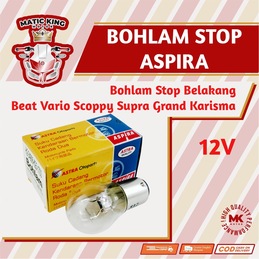 Lampu Bohlam Belakang Stop Motor Honda Beat Fi ESP  Genio Deluxe Scoopy 2020 2021 Spacy Karbu Vario PCX ADV 110 125 150 160 12V ASPIRA