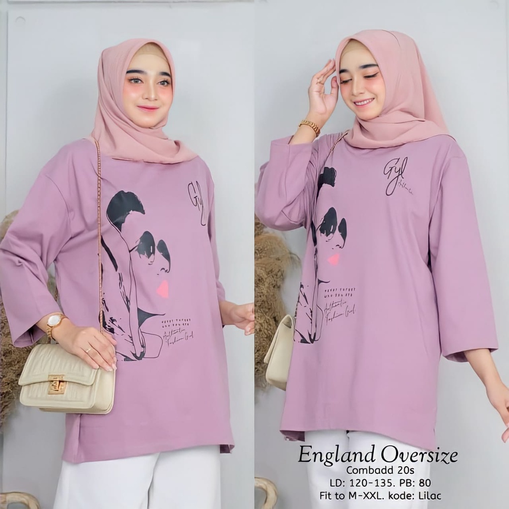 England Blouse Oversize Baju Atasan Wanita Remaja Dewasa Bahan Combed 24s Aksen Sablon Import Premium Kekinian / Fashion Muslim Wanita Jumbo Terbaru 2022 / Atasan Blouse Korean Style Viral Ootd