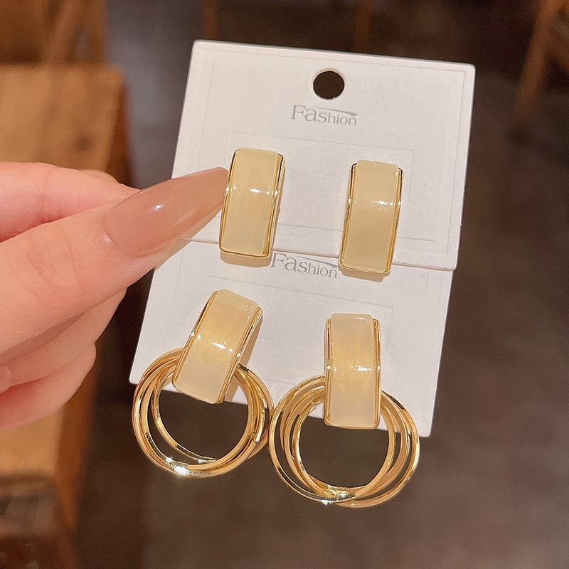 Anting Tusuk Motif Geometri Hias Batu Opal Mewah Bahan Sterling silver 925 Untuk Wanita