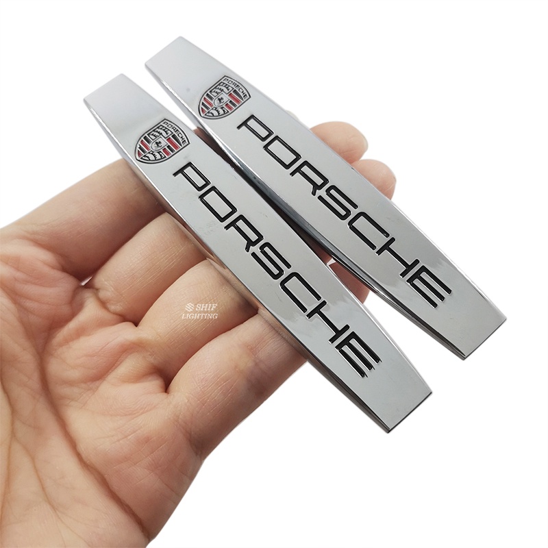 2pcs Stiker Emblem Logo Porsche Boxster Bahan Metal Untuk Fender Samping Mobil Porsche