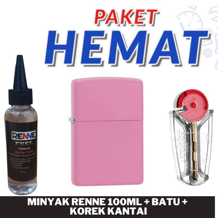 Paket Komplit Korek Api Kantai Pink Dopp + Minyak Zippo 125 ml + Batu