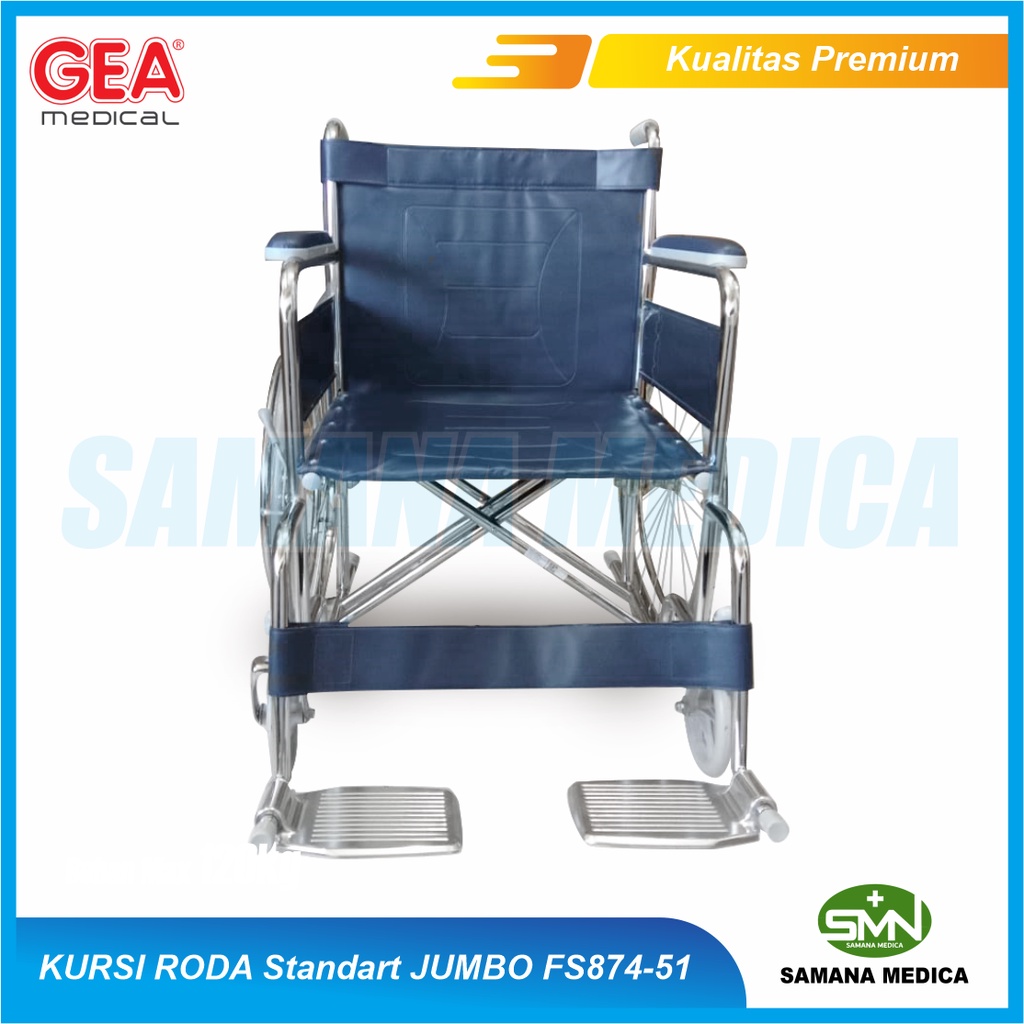 HUSUS GOJEK dan GRAB Kursi Roda Standart Rumah Sakit JUMBO GEA FS874-51 Beban Max 120kg Cocok Untuk Berbadan Gemuk Promo Murah