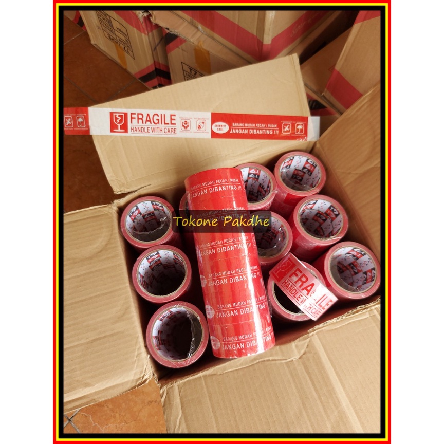 

Lakban Fragile Merah 2 inch Tulisan Jangan Dibanting Mudah Pecah