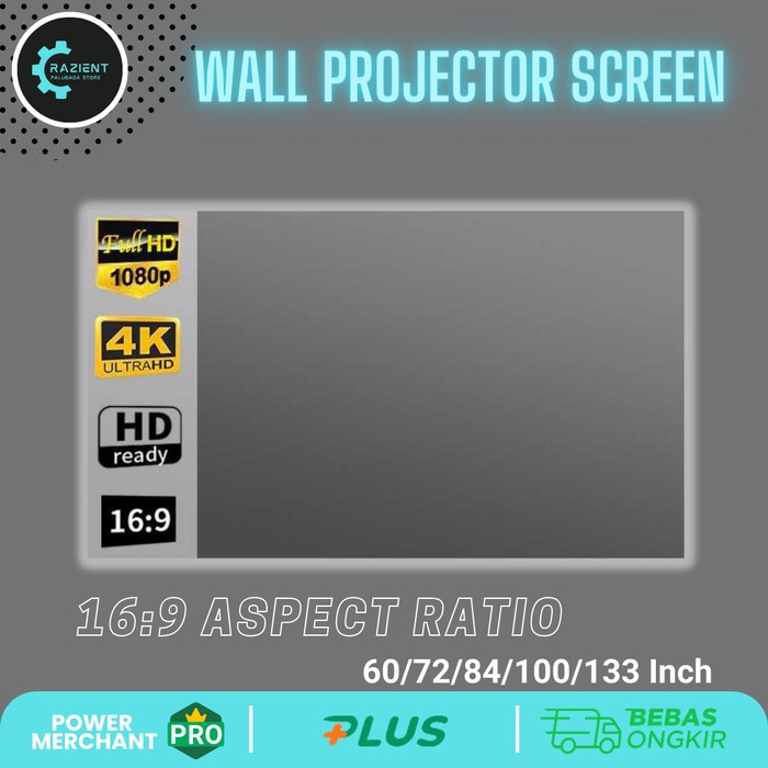 

Premium Kain Layar Proyektor Tempel Dinding Anti-Light Ambient Screen Silver