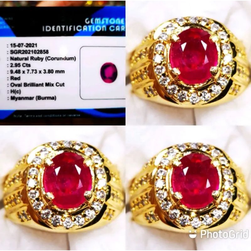 Cincin Batu Permata Natural Ruby Burma Cutting + Memo SGR Lab