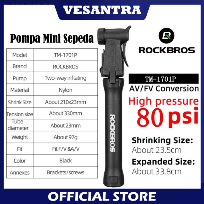 Rockbros Tm-1701P Pompa Angin Mini Pump Portable Sepeda Aksesoris Sepeda