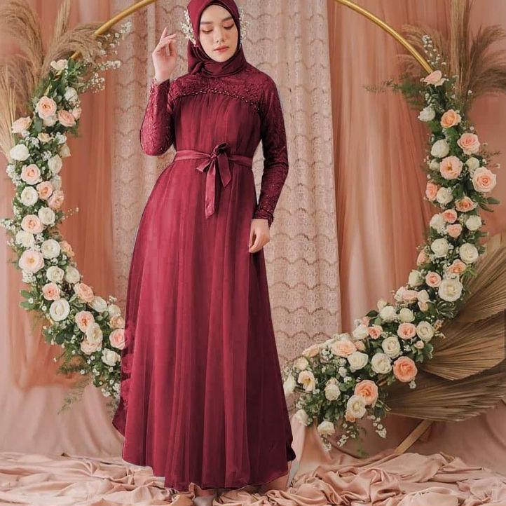 Stok Terbaru Maxi mikayla/Gamis brukat/gamis terbaru 2021/gamis modern wanita/gamis termurah/baju ga