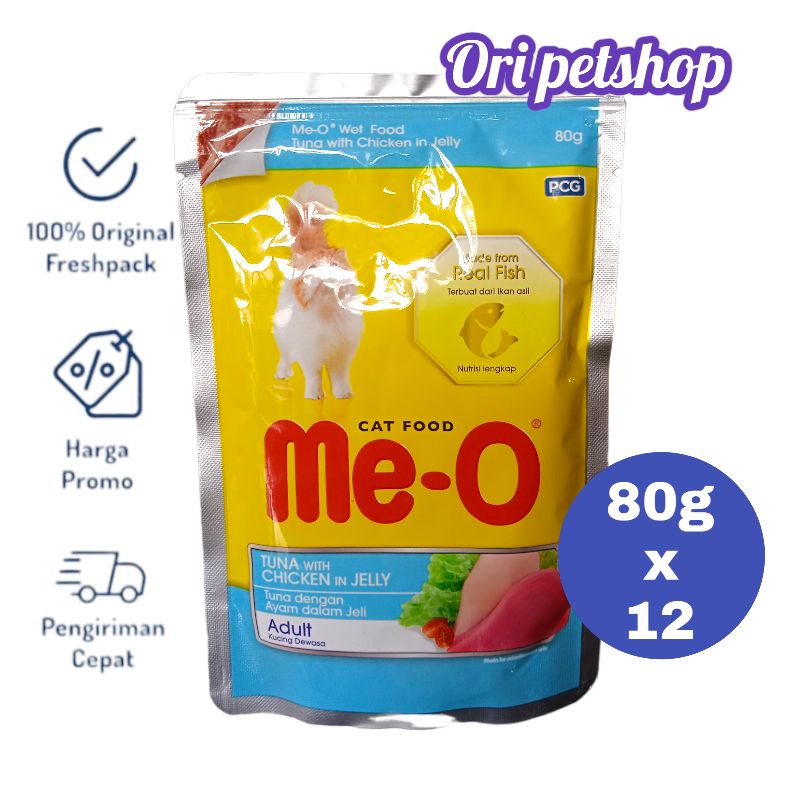 ( 12 Pouch) Meo Pouch Sachet 80gr Wet Cat Food - Tuna With Chicken In Jelly