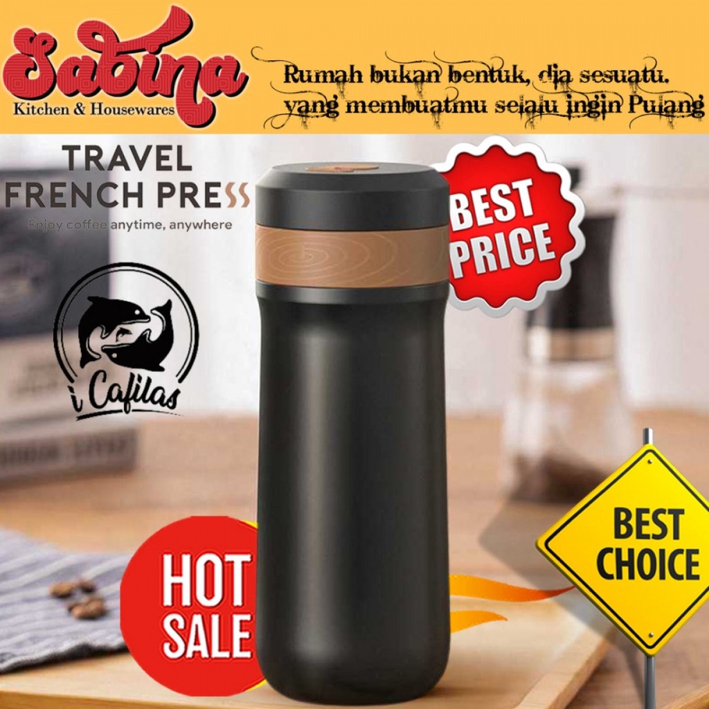 French Press Portabel Botol Minuman Travel Mug Coffee Maker 320ml