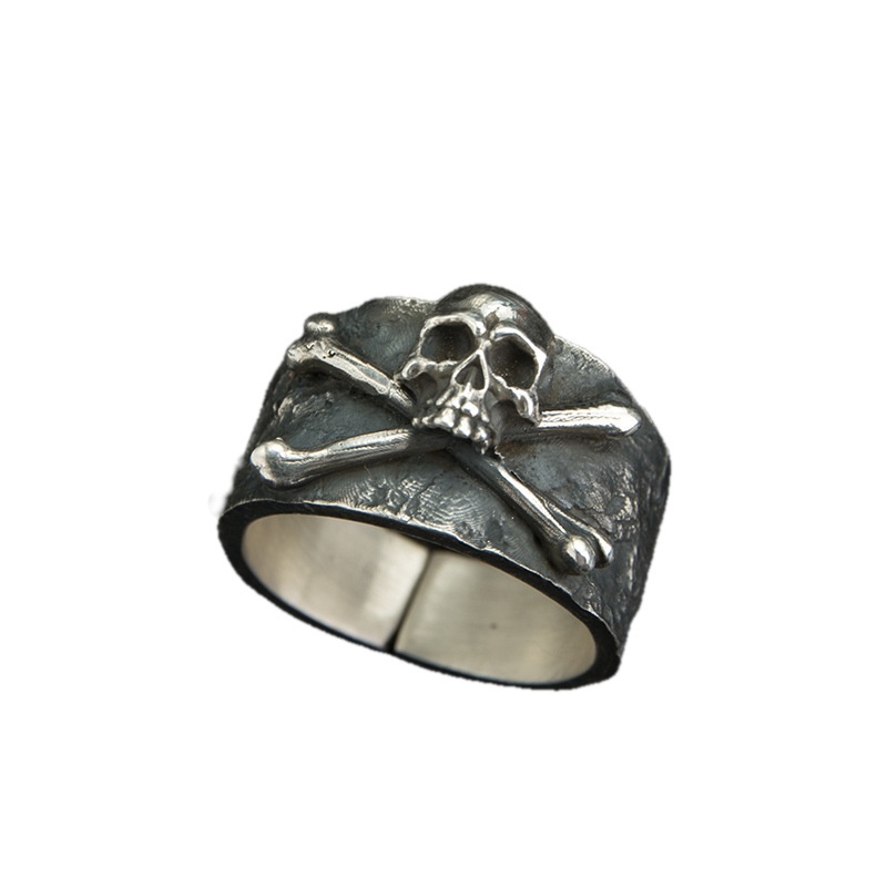 Cincin Pria Model Terbuka Desain Tengkorak Gaya Trendy Rock Adjustable Untuk Pestahadiah