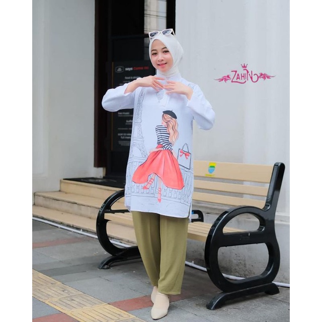 ONE SET CRINGKLE MAUDY NURA ZAHIN SETELAN POLOS TUNIK CELANA PRINTING SUBLIM