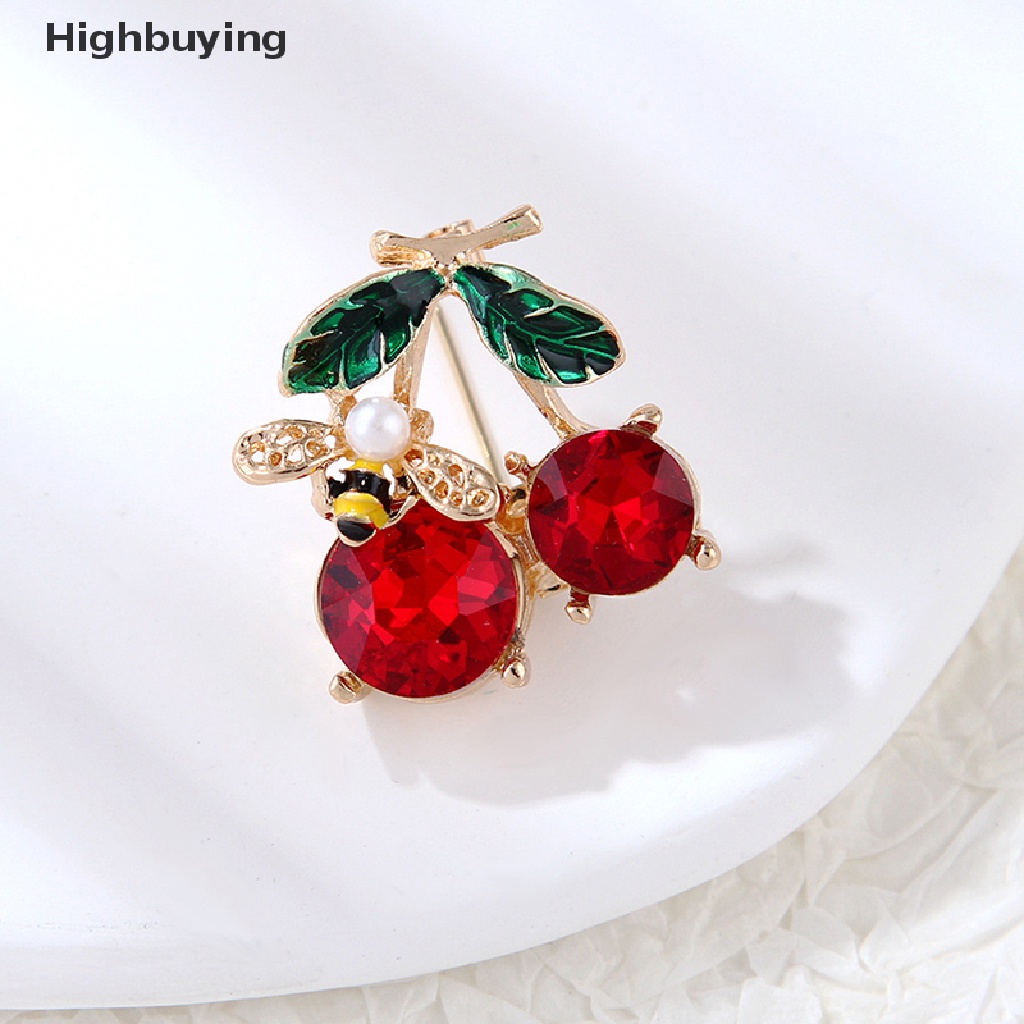 Bros Pin Enamel Bentuk Buah Cherry Aksen Kristal Merah Gaya Klasik Kasual Untuk Wanita Glory