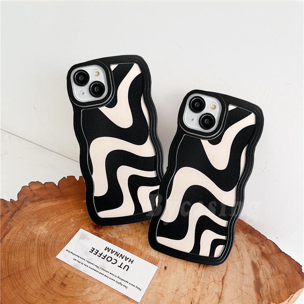 Art Zebra Pattern Case OPPO A17 A57 2022 A77S A12 A55 A16K A95 A96 A74 A1K A5s A15 A15s A54 A7 A9 A53 A16 A3s A16E A31 A52 F9 Irregular Stripe Wavy Edge Soft Celar Penutup Belakang BY