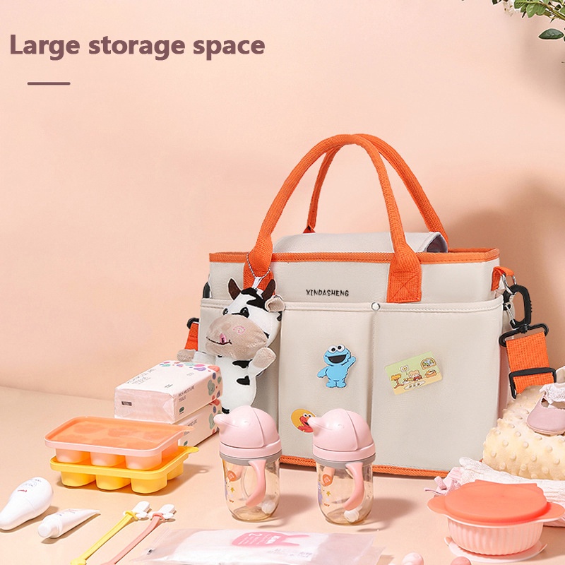 Tas Popok Tote Tas Tahan Air untuk Ibu dengan Kait Kereta Dorong Tali bahu yang dapat disesuaikan Beberapa Kantong untuk Anak Laki-laki Perempuan