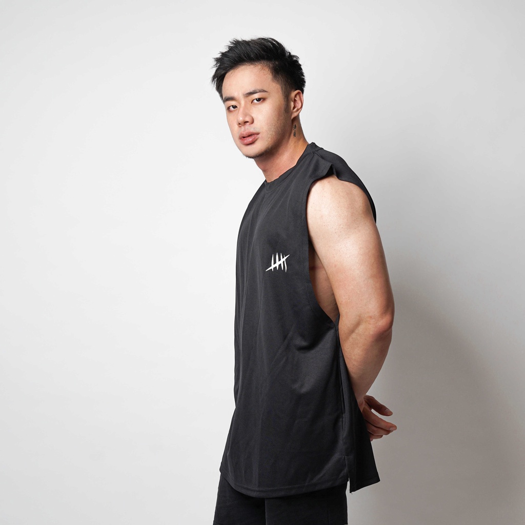 DONSON Sportswear Simple Low Cut Singlet Dalaman Tanktop Olahraga Kasual Sport Extra Fine Polyester Black Jumbo