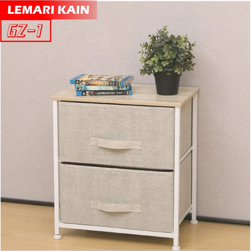 TERMURAH GZ-1 Lemari Kain Linen lemari kain 2 susun portable Lemari Sisi Ranjang 2 Laci Rak Serbaguna Sutera99
