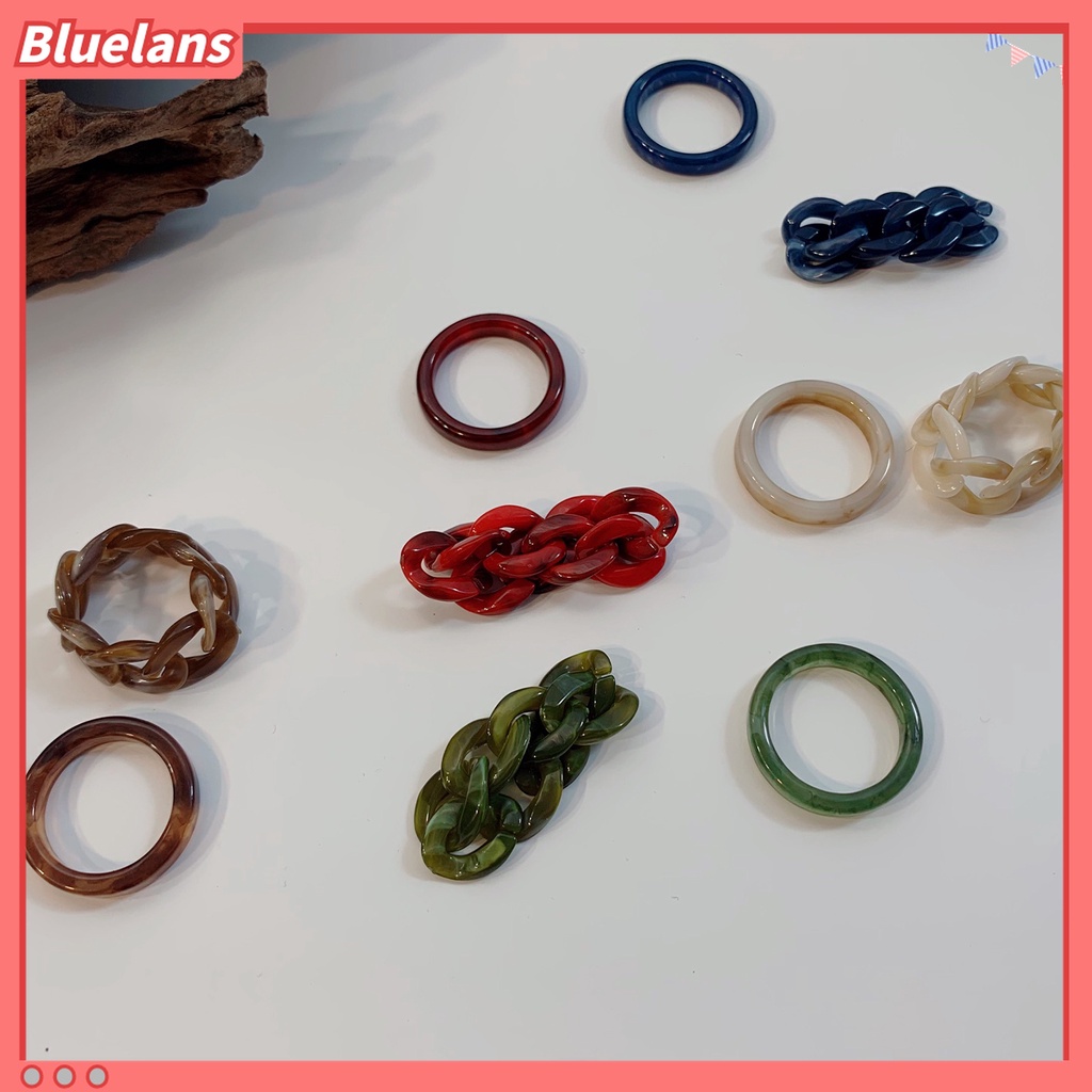 Bluelans 2Pcs Cincin Resin Warna-Warni Gaya Retro Untuk Kencan