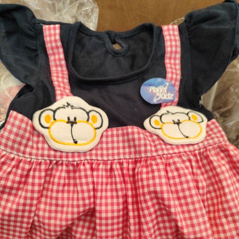 SNI Baby gift PLANET KIDZ MONYET KOTAK Dress baju rok setelan katun anak bayi perempuan cewek 1 tahun