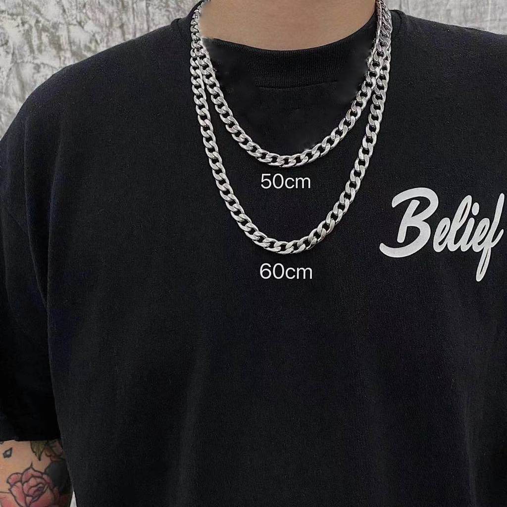 Kalung Rantai Bahan Stainless Steel Ukuran 60cm 8mm Gaya Hip Hop Eropa Untuk Pasangan