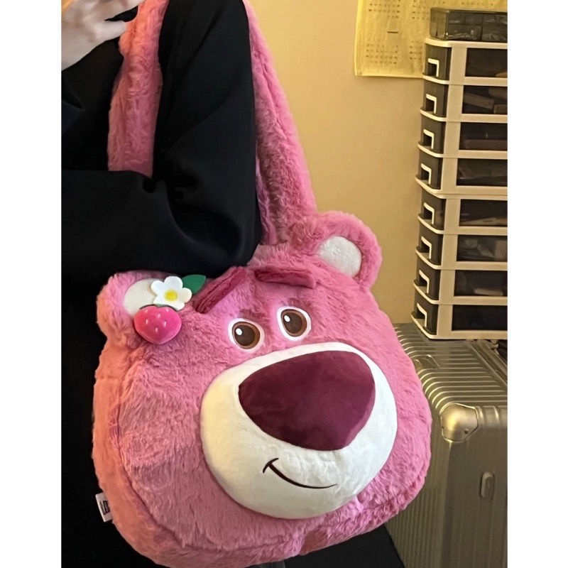 ⊕☃♟Sera Strawberry Bear Disney Tas Bahu Mewah Wanita Kapasitas Besar Tote Bag Lucu Mahasiswa Kelas Tas Commuter Bag