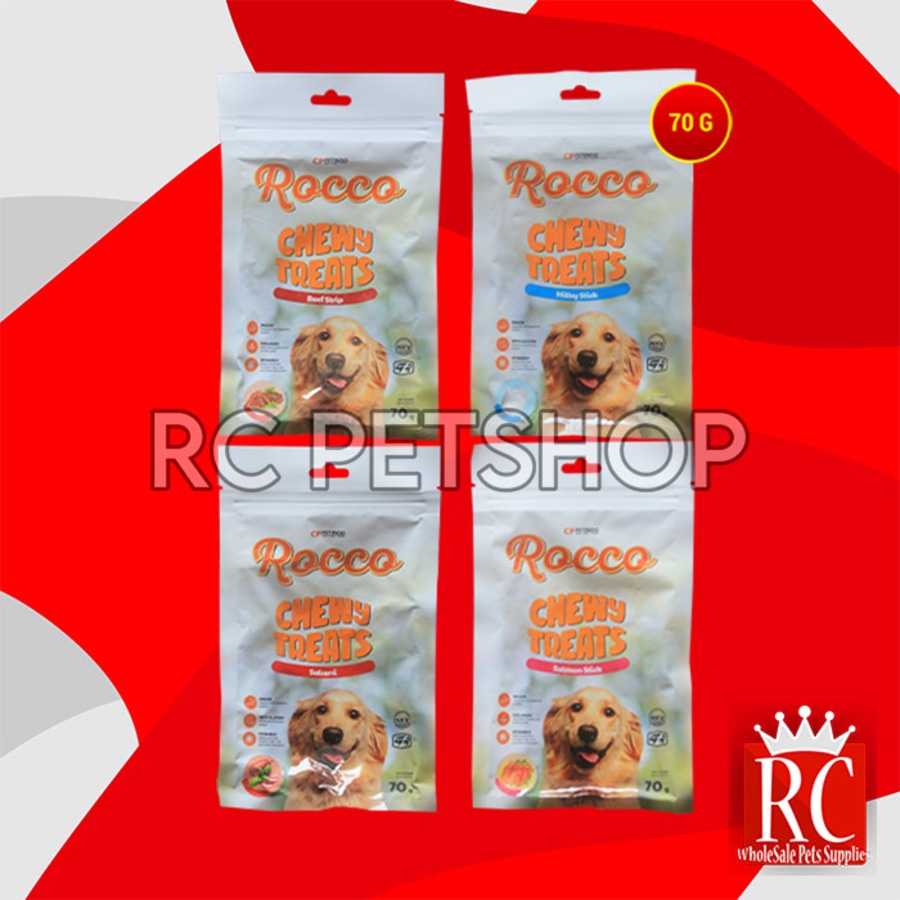 Snack Makanan Anjing Rocco Chew Dog treats Non Meat Jerky Jerhigh 70Gr