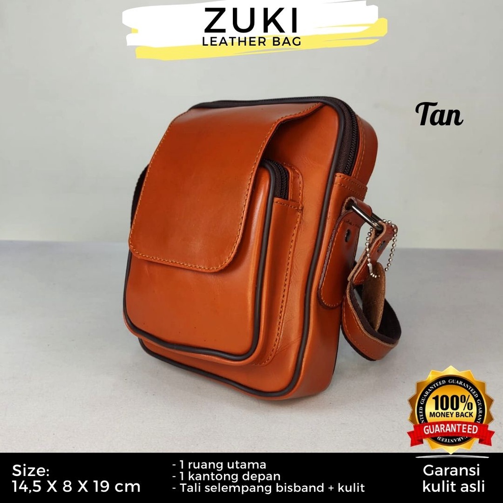 Tas Selempang Slingbag Pria Berbahan Kulit Asli Tempat Dompet HP dan Aksesoris Laki-laki By. ZUKI