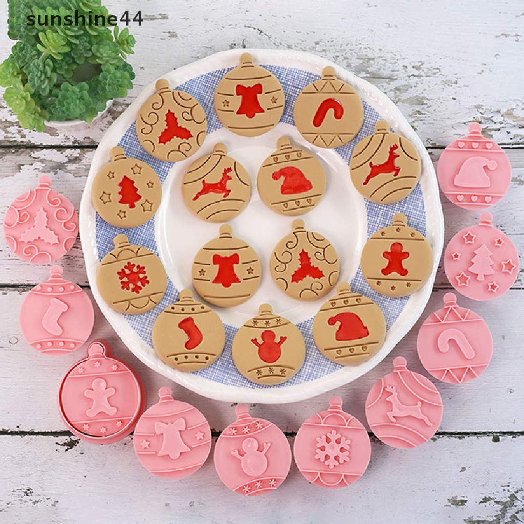 Sunshine 10Pcs / Set Stempel / Cap Fondant / Kue Bentuk Bulat Motif Pohon Natal