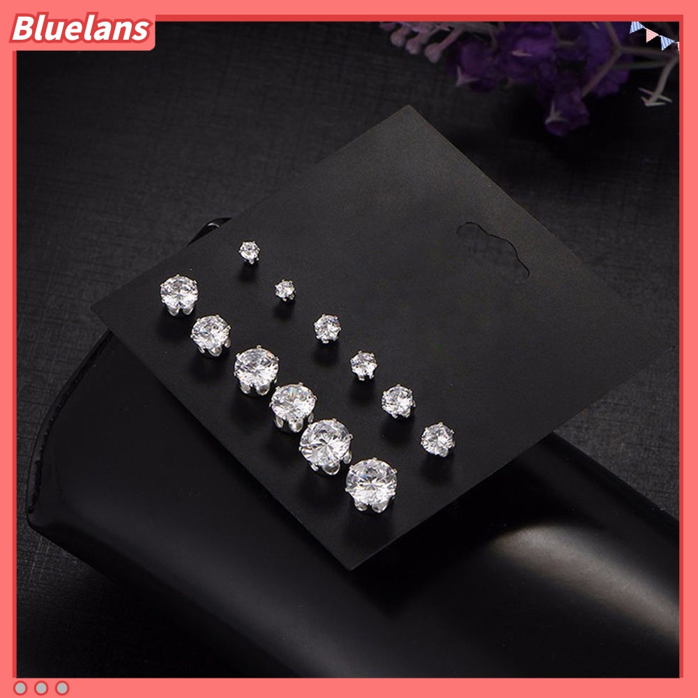 Bluelans 6Pairs Women Jewelry Round Cubic Zirconia CZ Crown Ear Stud Earrings Xmas Gift