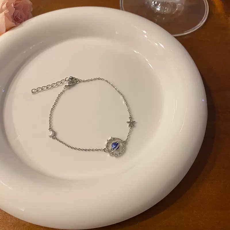 Gelang Rantai Cuff Desain Planet Biru Bintang Bulan Untuk Wanita